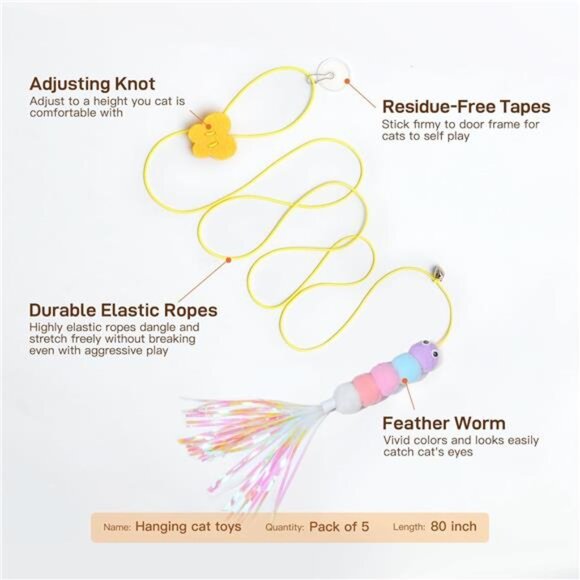 Interactive Cat Feather Toys 5 Pcs, Cat Teaser Retractable Hanging - Picture 6 of 7
